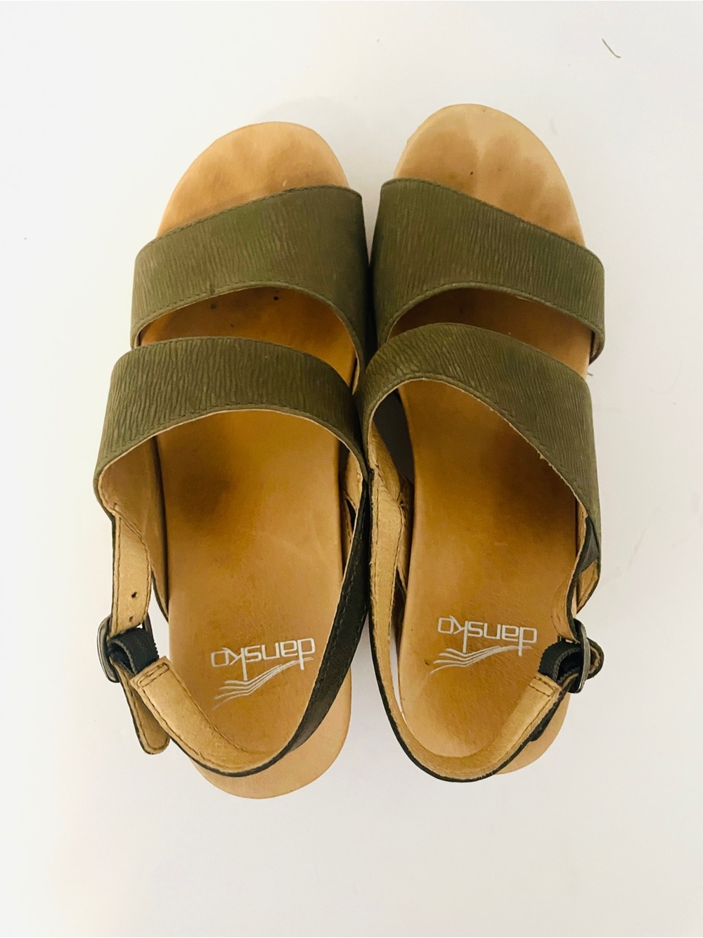 Dansko Olive Leather Double-Strap Slide Sandals